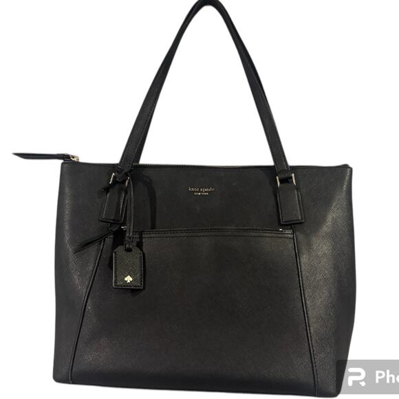 kate spade black  leather tote - Picture 1 of 10